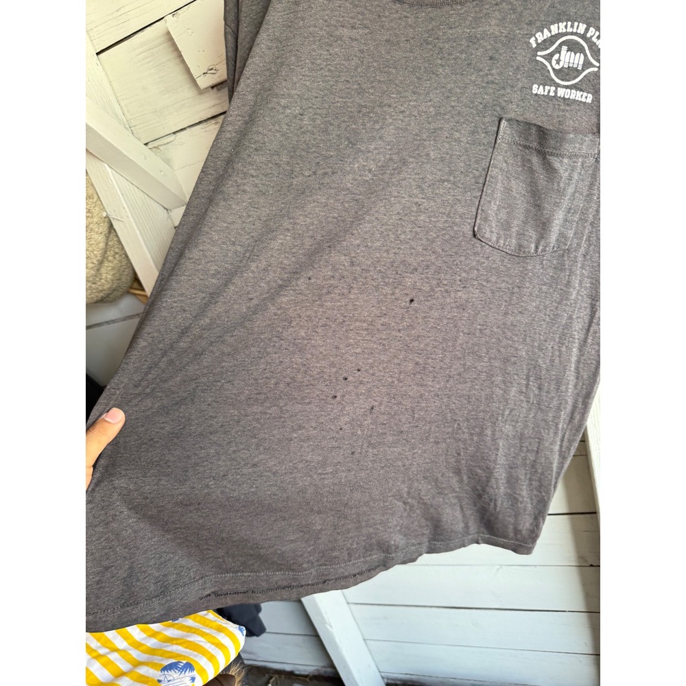 Vintage Jerzees Franklin Plant Safe Worker Pocket T-Shirt XL faded Made in USA - Picture 3 of 5